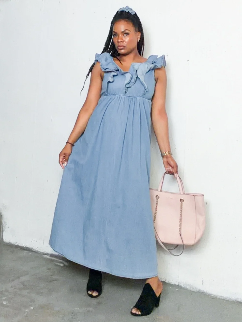 Off the Shoulder Ruffle Maxi Dress in Light Blue, M - Picture 4 of 4